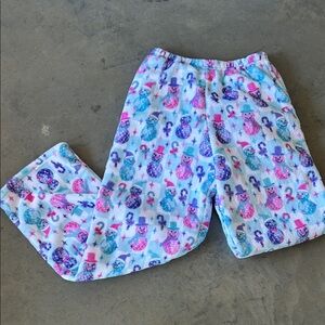 Kids Snowman Print Pajama Bottoms - Blue and Pink
